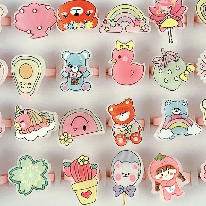 24pcs Cartoon Rings for Little Girls Assorted Cute Designs