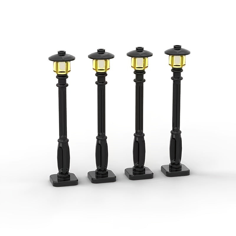 4pcs Streetlamp Brick Accessories ABS Road Light Blocks Set Halloween Decor Toy