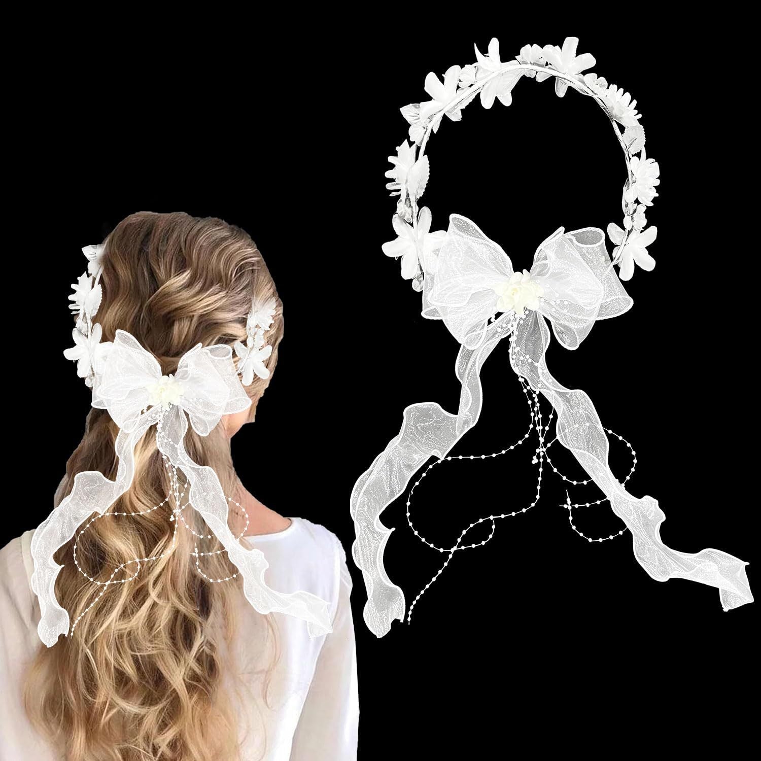 Communion Hair Wreath with Pearls And Flowers - First Communion Accessory