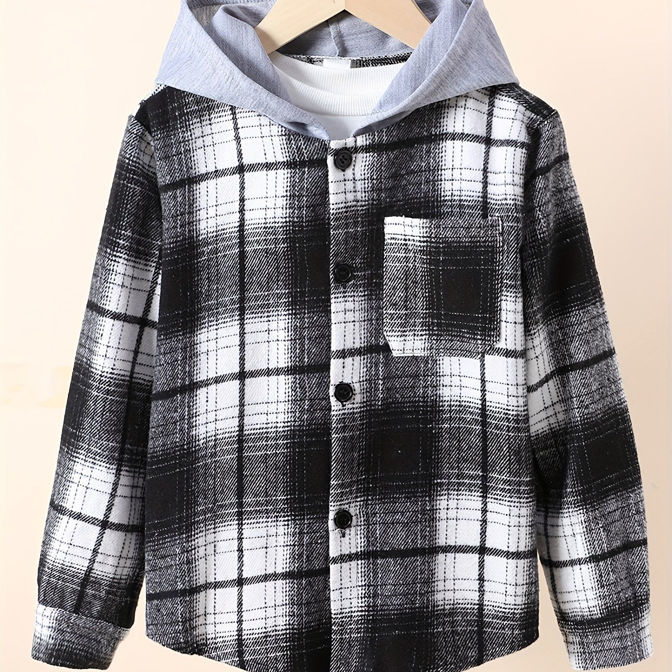 Boys Plaid Shirts Long Sleeve Hooded Tops Spring Fall Outwear