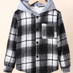 Boys Plaid Shirts Long Sleeve Hooded Tops Spring Fall Outwear