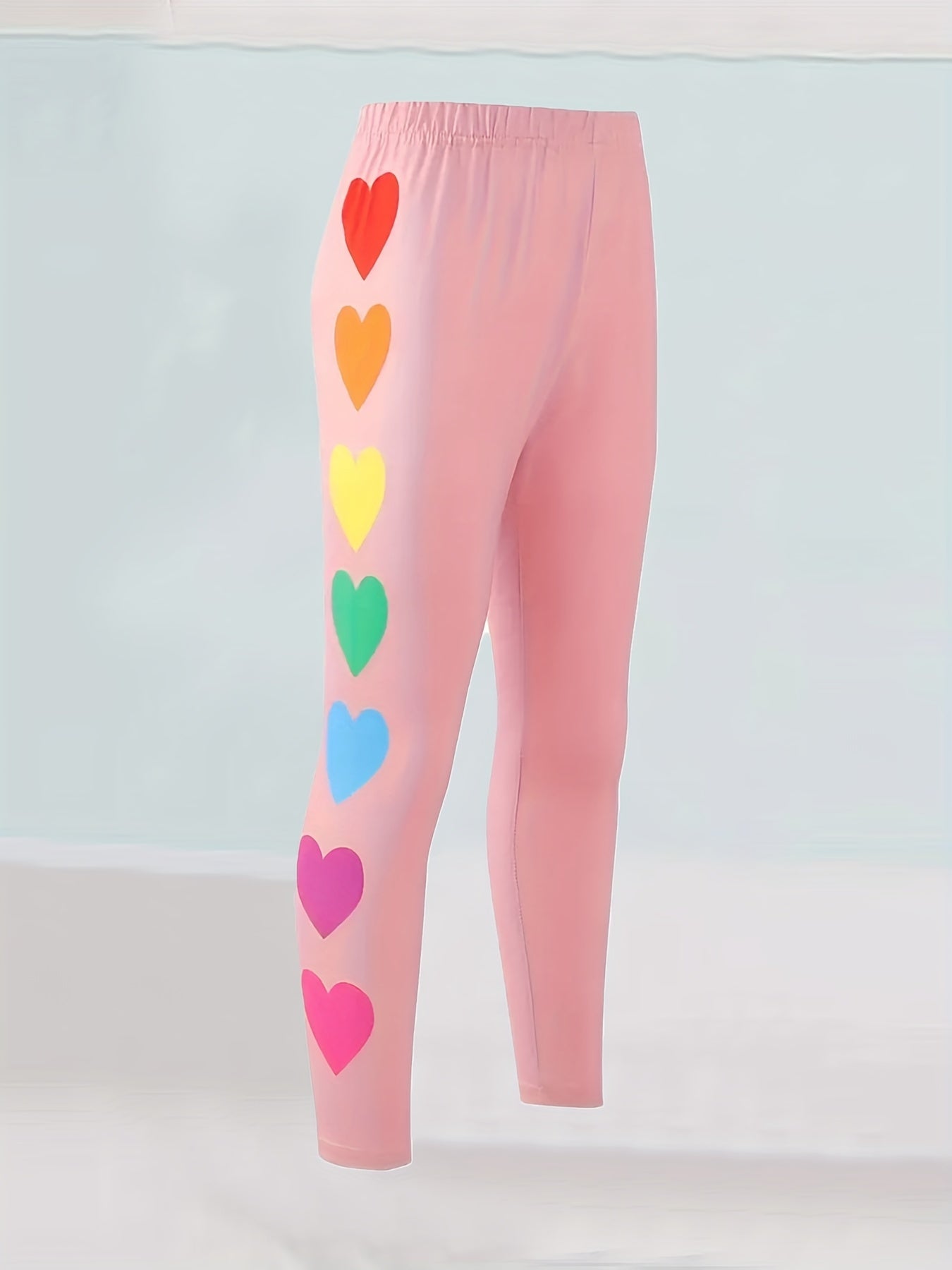 Girls Heart Graphic Leggings Comfy & Casual Pants For Sports Yoga