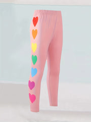 Girls Heart Graphic Leggings Comfy & Casual Pants For Sports Yoga