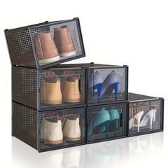 6pcs Plastic Folding Shoe Storage Boxes Dust-proof Stackable Display Drawers