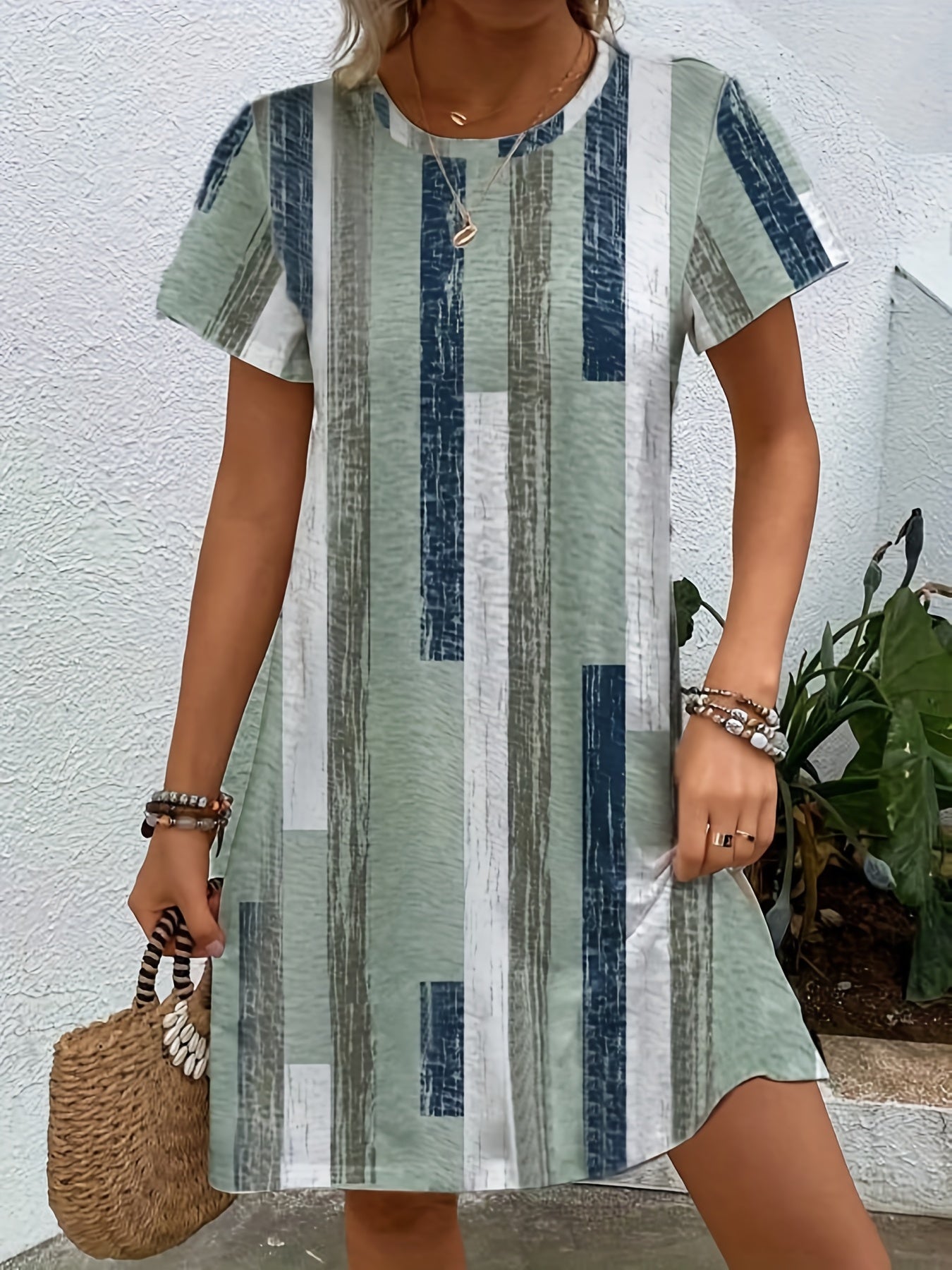 Colorblock Stripe Print Tee Dress
