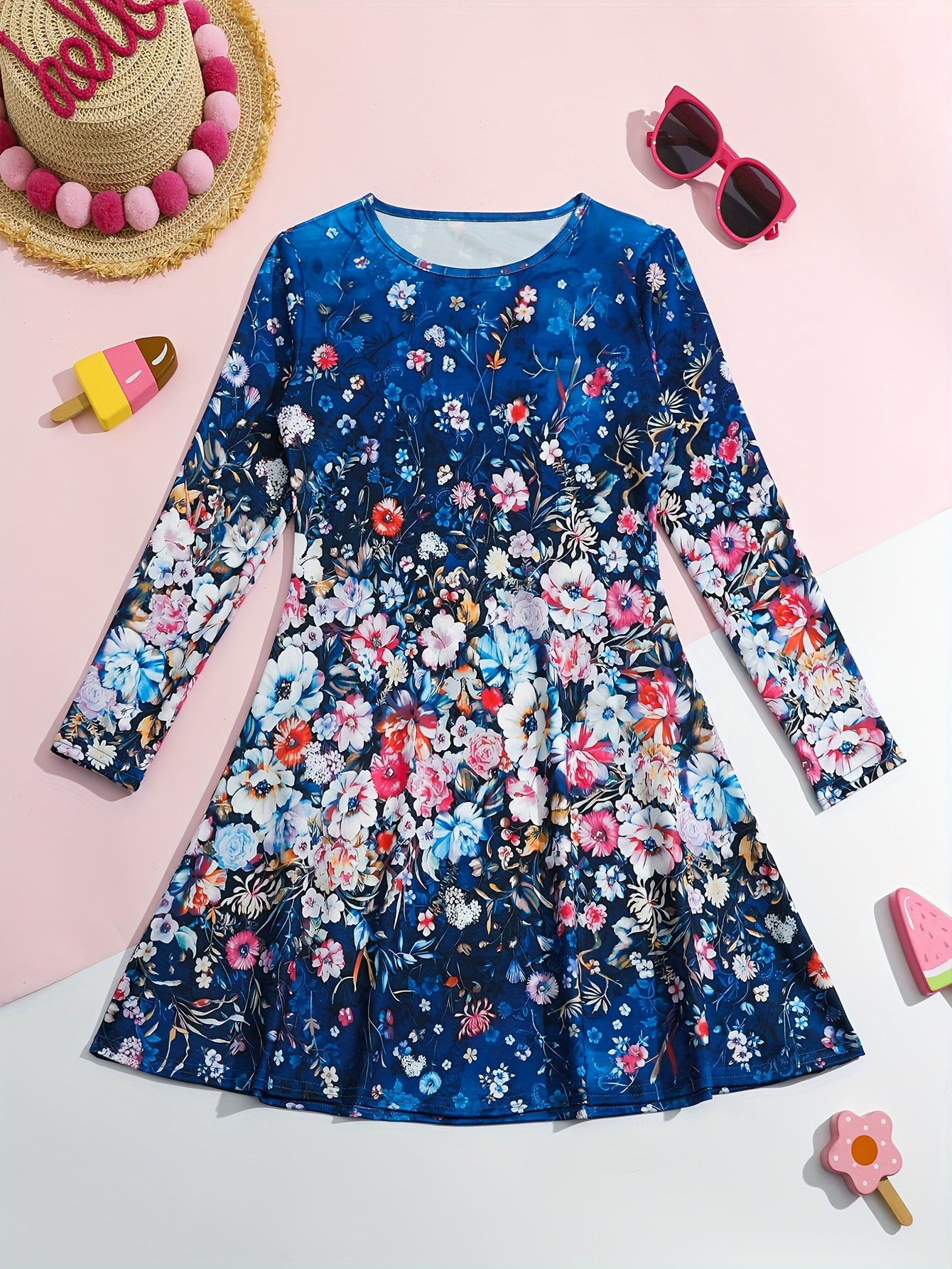 Casual Flower Print Long Sleeve Dress For Spring Fall Party