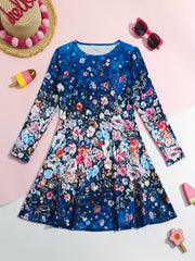 Casual Flower Print Long Sleeve Dress For Spring Fall Party