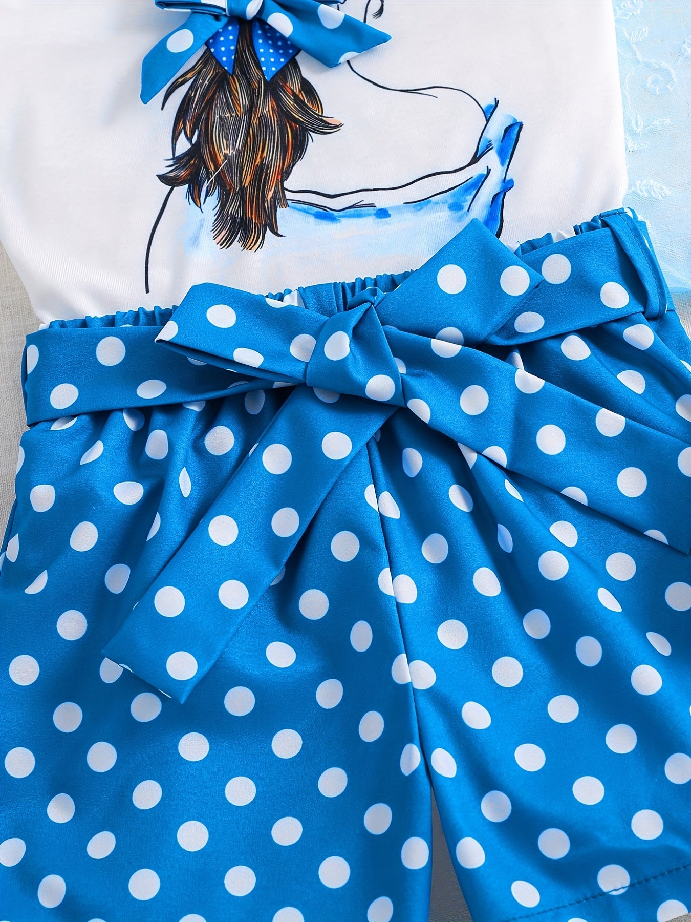 Baby Girls Figure Print Tee and Polka Dots Shorts Set