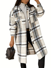 Plaid Print Shacket Jacket Casual Button Front Turn Down Collar