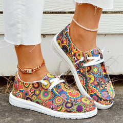 Women's Floral Printed Canvas Flats Casual Walking Sneakers