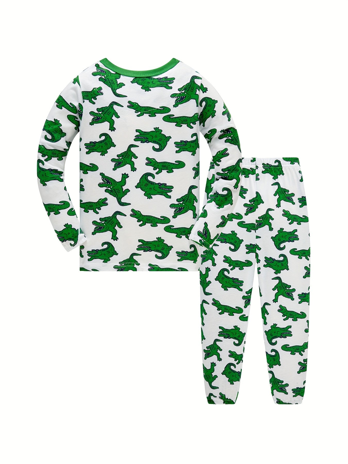 Boys Crocodile Print Pajamas Set Long Sleeve Top & Pants