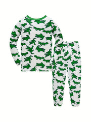 Boys Crocodile Print Pajamas Set Long Sleeve Top & Pants