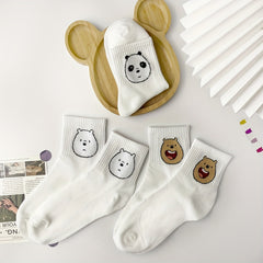 5 Pairs Bear Print Socks Women's Crew Sports Stockings