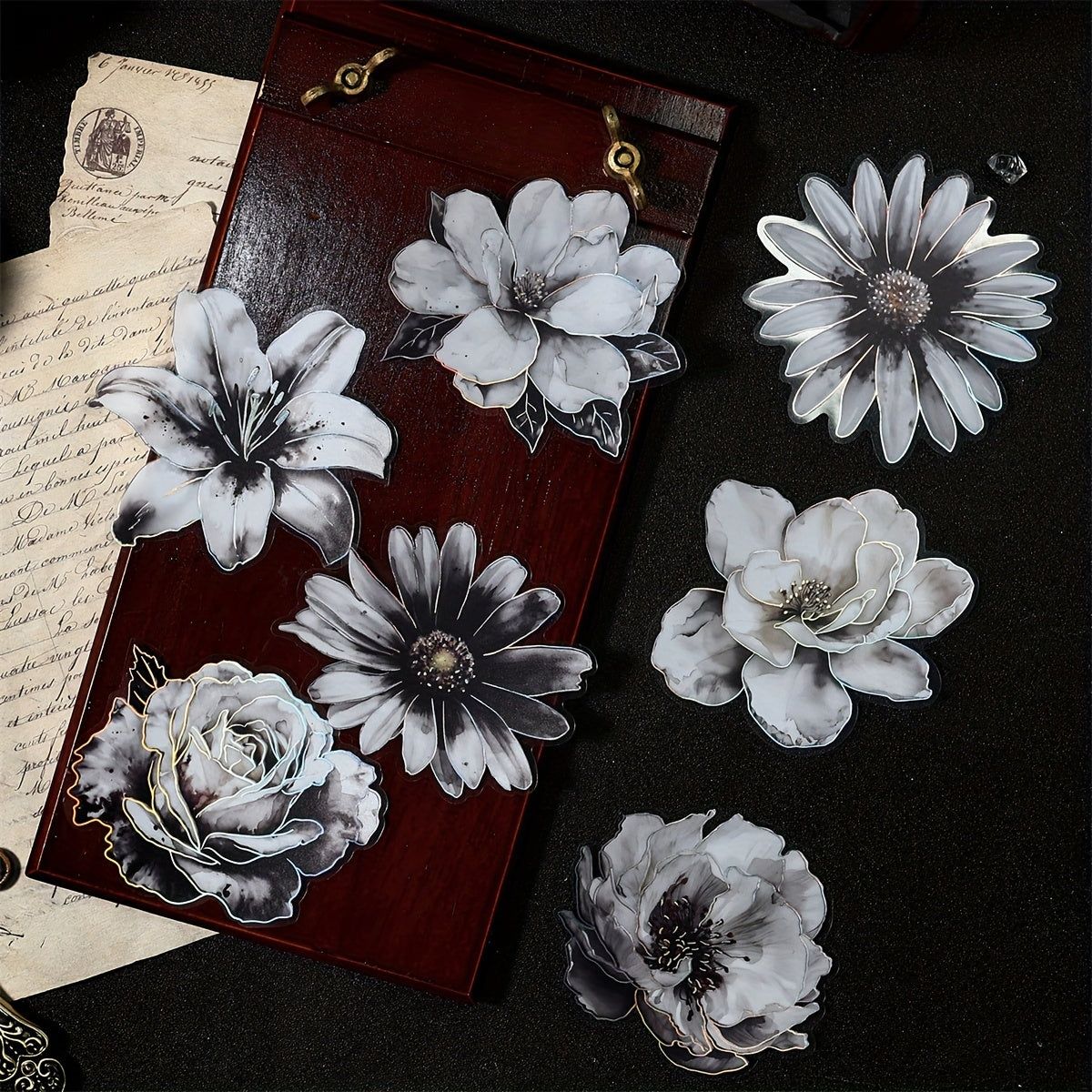 10pcs Ink Dyed Flower Series Vintage Floral Stickers Pack