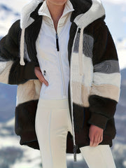 Faux Fur Hooded Drawstring Jacket for Fall & Winter