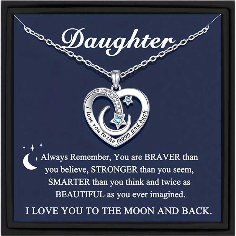 Heart Moon Star Copper Zircon Pendant Necklace with Card Box Gift for Daughter