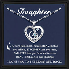 Heart Moon Star Copper Zircon Pendant Necklace with Card Box Gift for Daughter