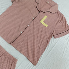 Ribbed Letter Print PJ Set Long Sleeve Top & Pants Women's Loungewear