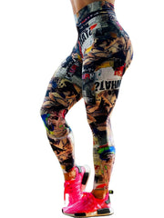 Vintage Lips Print Sports Leggings High Elastic Fitness Running Pants