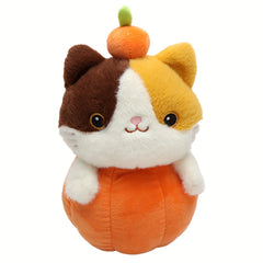 Pumpkin Cat Halloween Plush Stuffed Animal Toy Orange & Plush Pumpkin