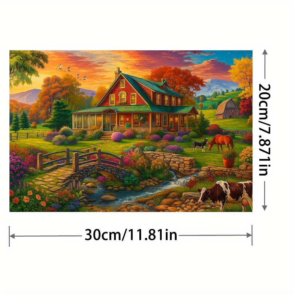 5D Diamond Painting Scenic Rural Landscape House Animals Autumn Trees