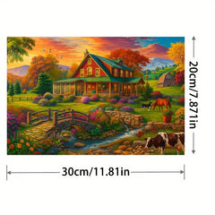5D Diamond Painting Scenic Rural Landscape House Animals Autumn Trees