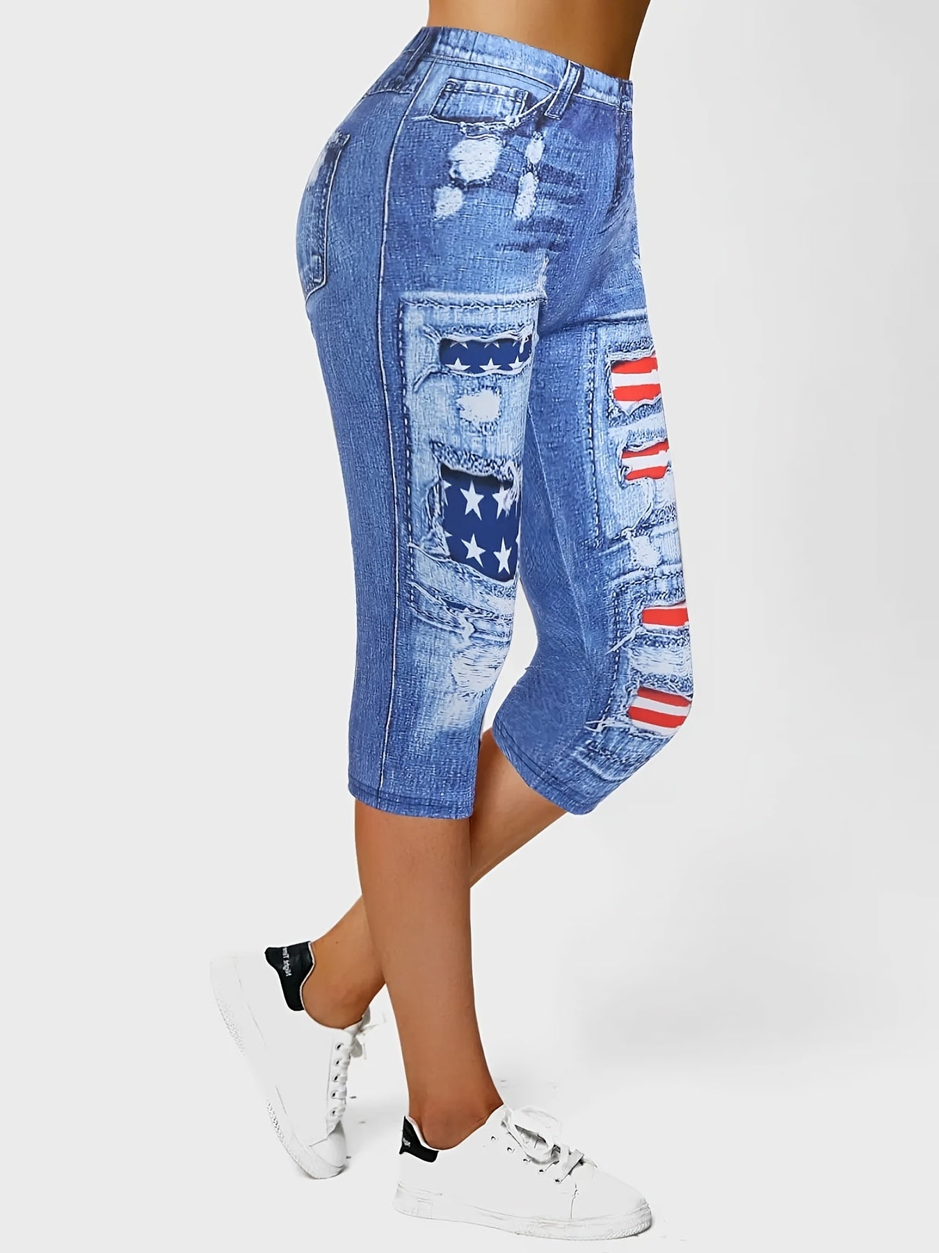 Denim & Flag Capris Leggings Women's Clothing