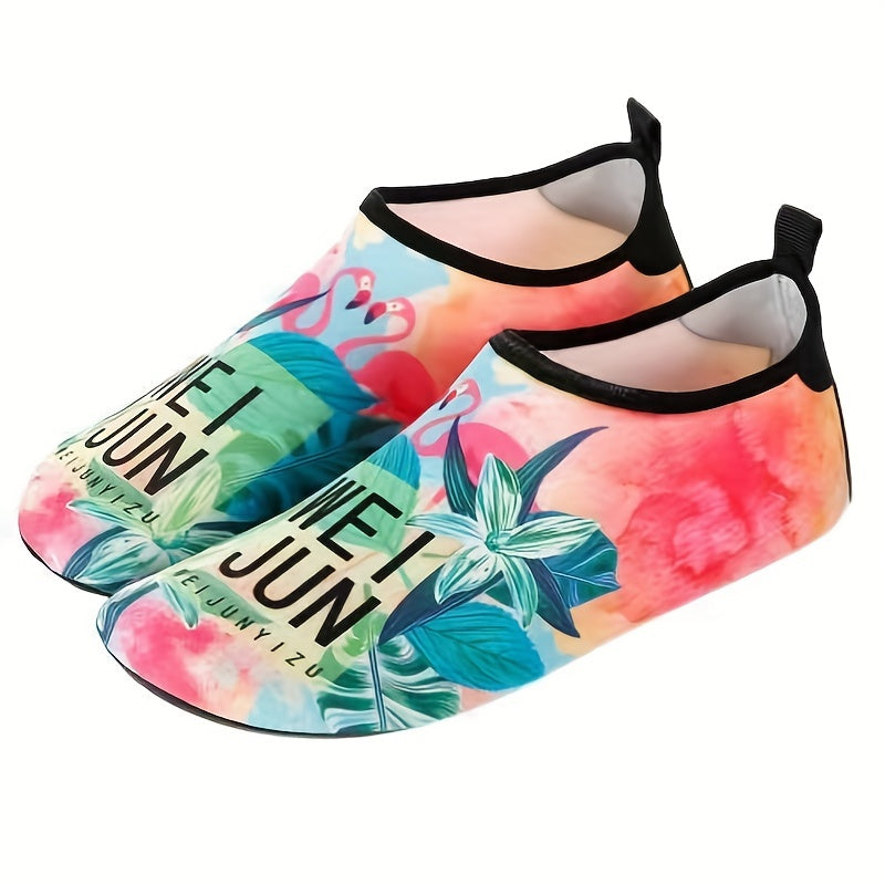 Stylish Aqua Socks with Letter & Flower Pattern - Quick Drying