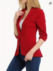 Solid Open Front Blazer Casual Lapel Ruched Sleeve Blazer