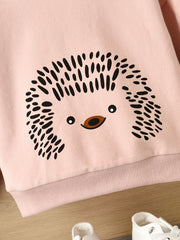 Girls Hedgehog Print Pullover Sweatshirt Crew Neck Top