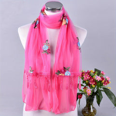 Flower Embroidery Tassel Scarf Boho Lace Shawl Head Wrap