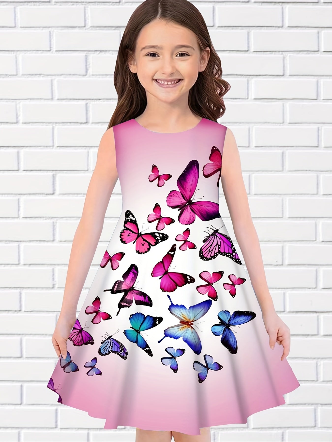 Princess Dress for Girls Gradient Butterfly 3D Print Sleeveless Summer Clothing