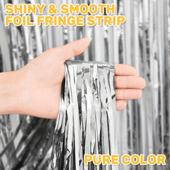 4pcs Silvery Foil Fringe Backdrop Curtains For Party Decorations