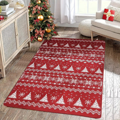 Machine Washable Area Rug Christmas Tree Snowflake Decor