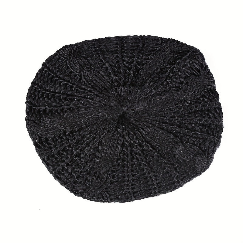 Vintage Ribbed Knitted Beret Solid Warm Knit Hat Elastic Lightweight Beanie