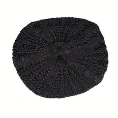 Vintage Ribbed Knitted Beret Solid Warm Knit Hat Elastic Lightweight Beanie