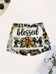 Letter & Leopard Print Skinny Shorts