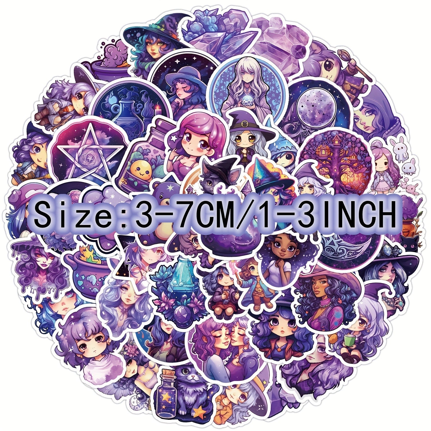50pcs Purple Cartoon Graffiti Stickers Waterproof DIY Sticker Pack