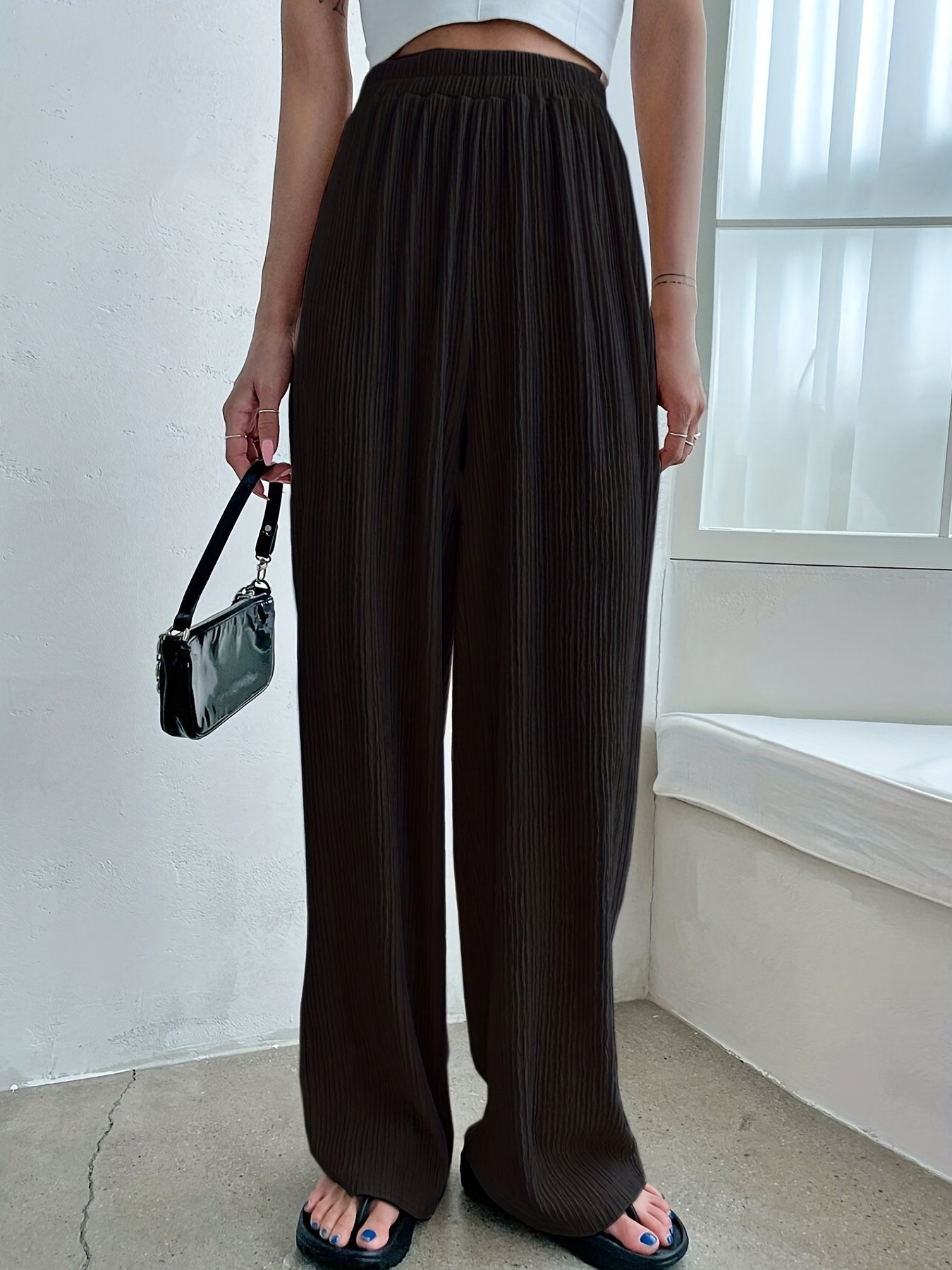 High Waist Wide Leg Pants Solid Casual Every Pants Women's Clothing