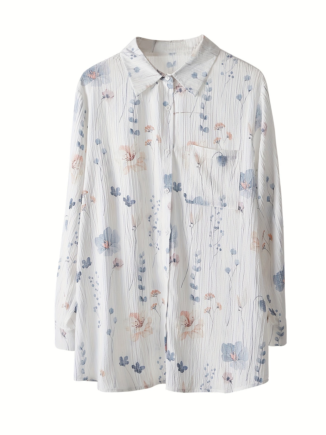 Floral Print Long Sleeve Button Up Blouse