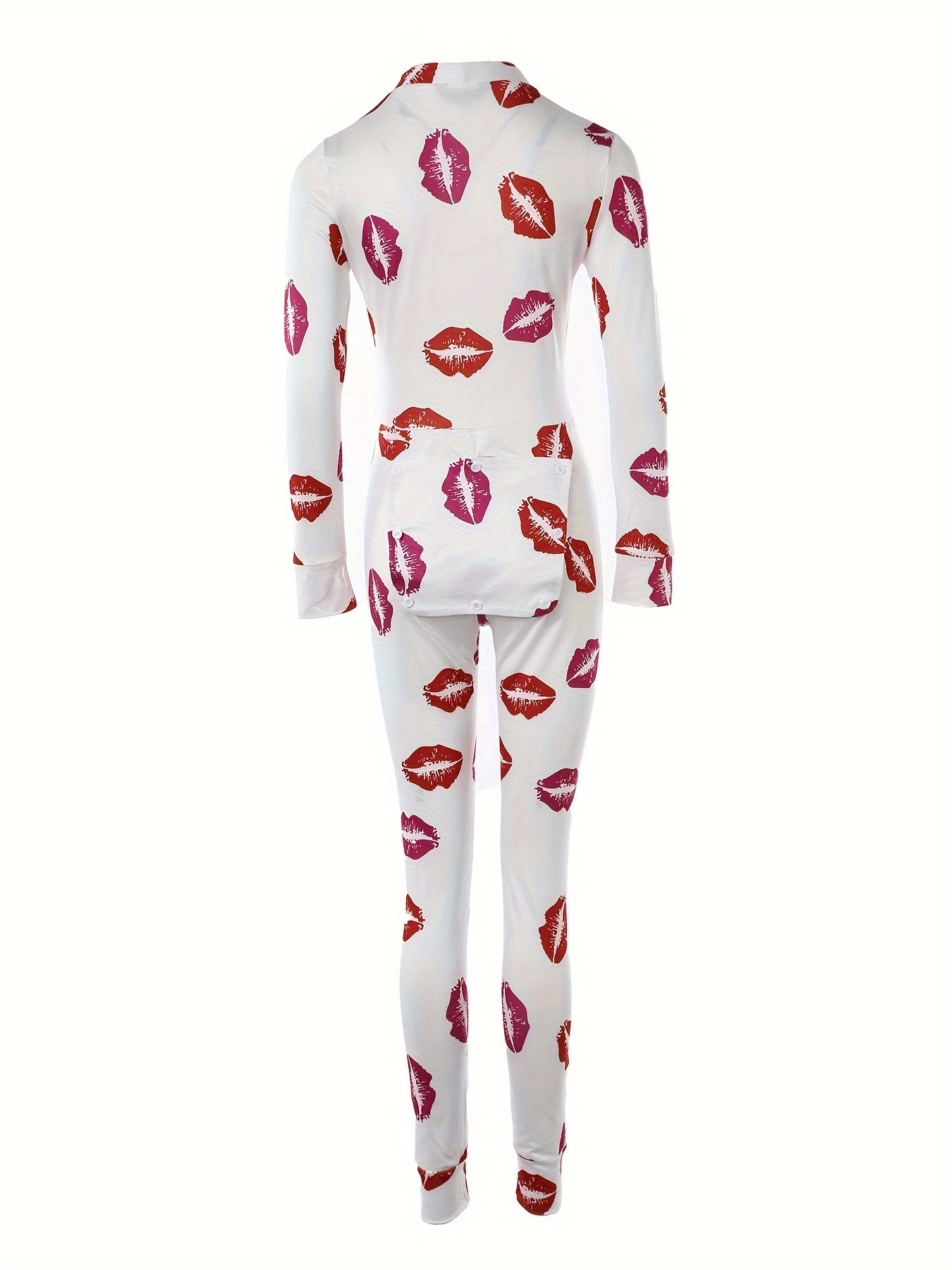 Print Buttons Jumpsuit Deep V Pajamas Women's Sleepwear