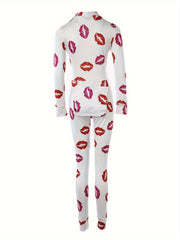 Print Buttons Jumpsuit Deep V Pajamas Women's Sleepwear