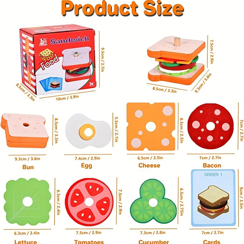 Wooden Sandwich Stacking Toy Set with Flash Cards