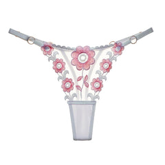 Floral Embroidery Mesh Thongs Colorblock Panties