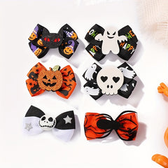 2pcs Halloween Pumpkin Ghost Cat Bow Hair Clips