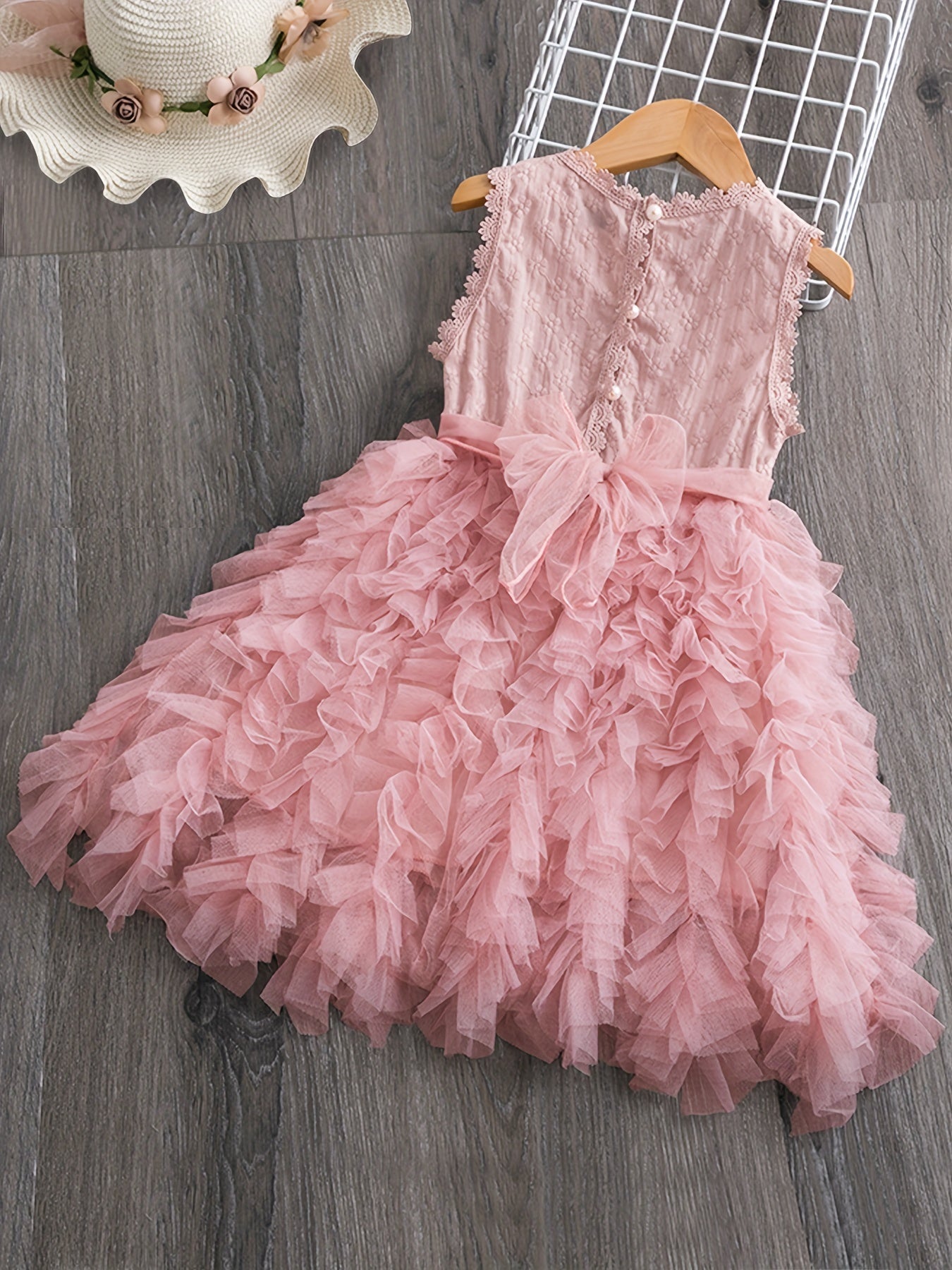 Toddler Girls Flower Embroidery Tutu Party Dress