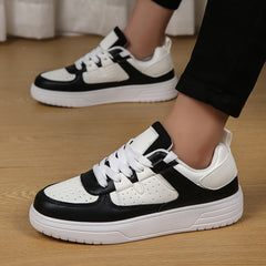 Faux Leather Block Skate Shoes Non Slip Flat Sneakers