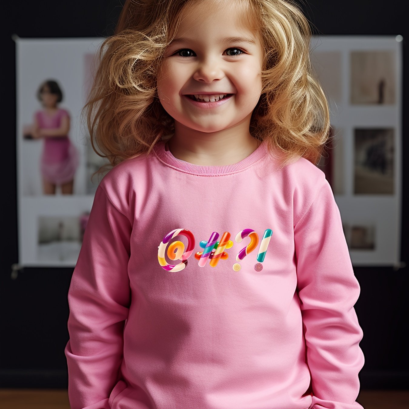 Colorful Candy Print Girls Casual Sweatshirt Long Sleeve Crew Neck Tops