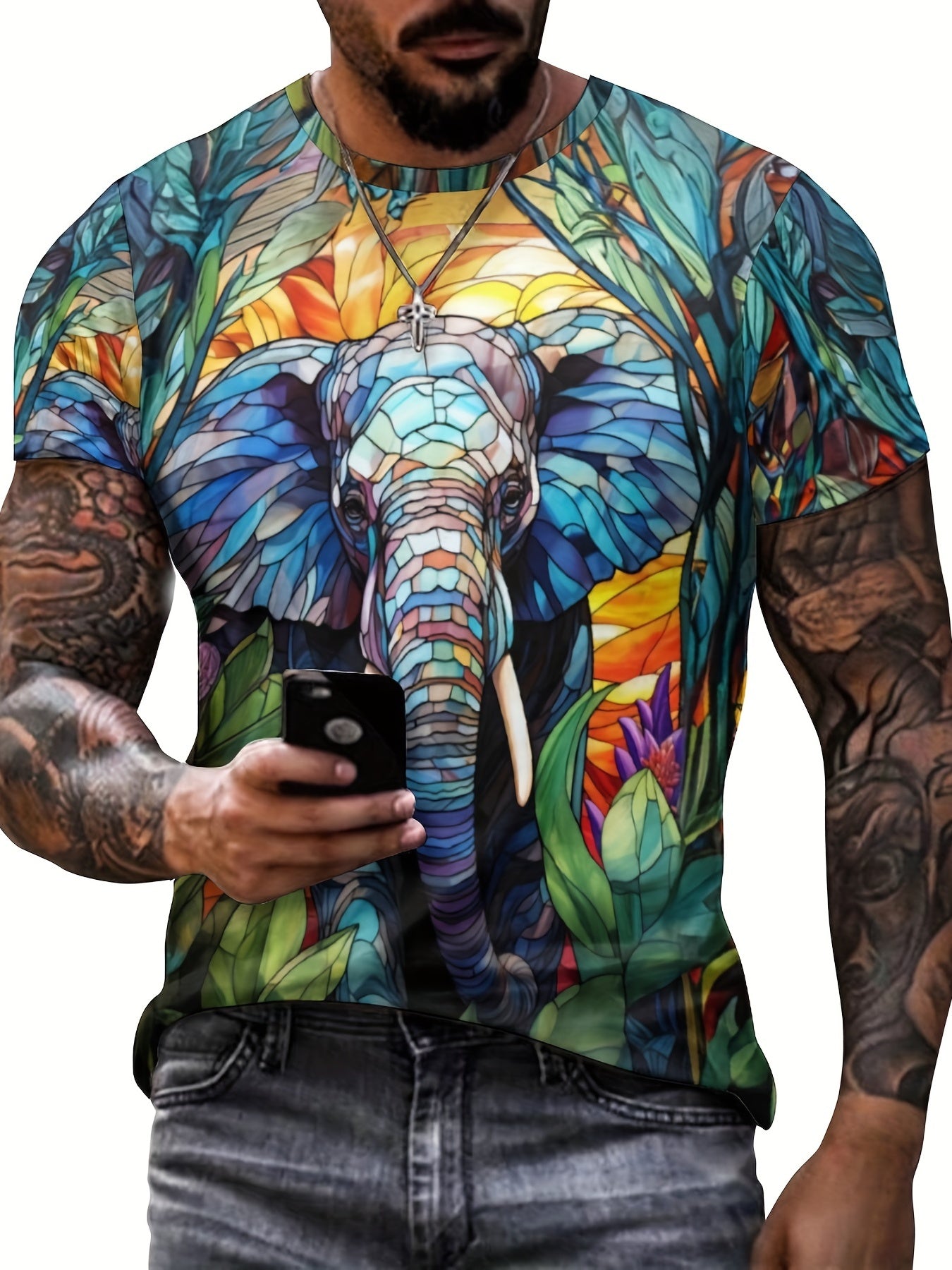 Men's Elephant Graphic T shirt Active Stretch Breathable 3D Print Tee