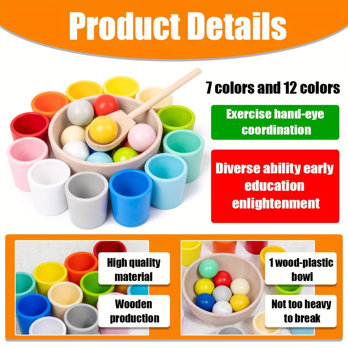Rainbow Ball Matching Toy Set for Fine Motor Skills